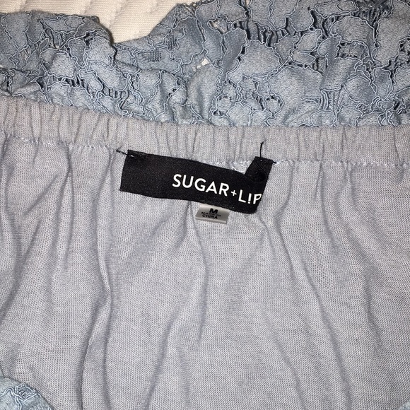 Sugar+lips M blue lace ruffle off the shoulder top - Picture 2 of 3